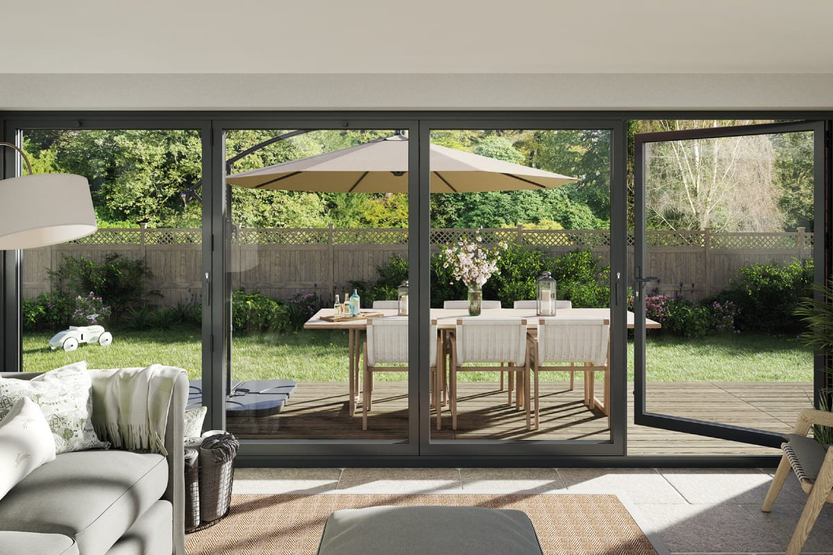 Bi Fold Doors view from the living room into the garden